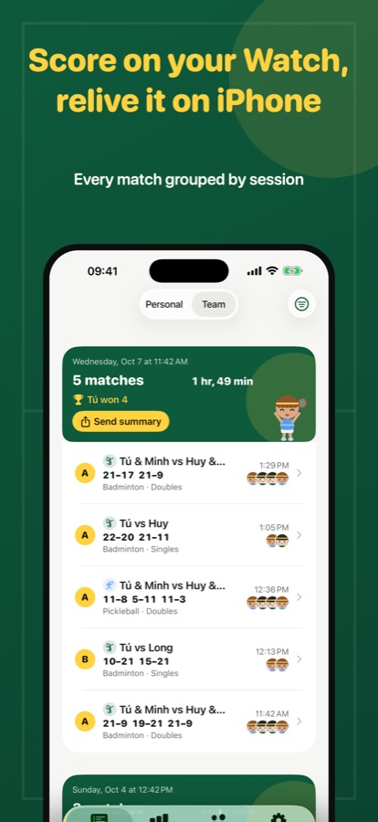 Match history on iPhone