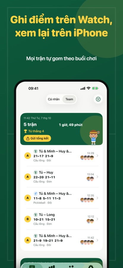 Lịch sử trận đấu trên iPhone